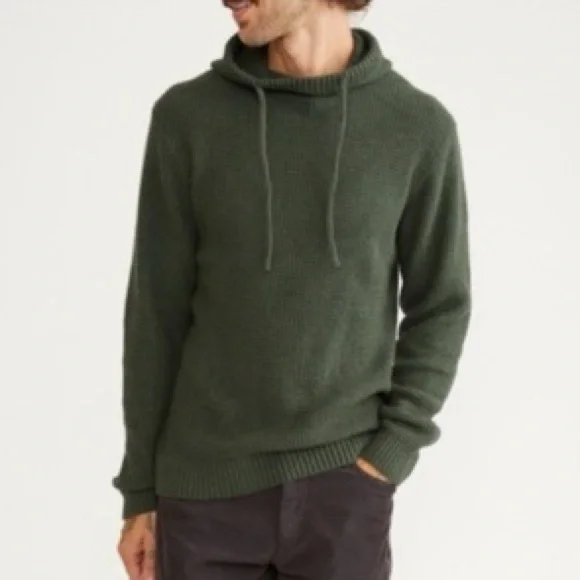 Marine Layer Waffle Knit Wool Cotton Blend Pullover Hoodie Green XL - Picture 3 of 15